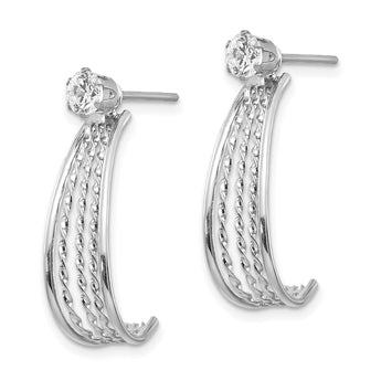 14K White Gold J Hoop Polished w/CZ Stud Earrings - Birthstone Company