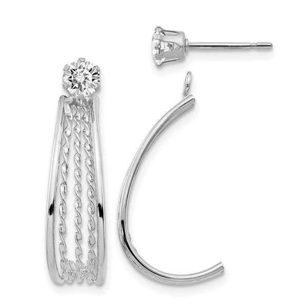 14K White Gold J Hoop Polished w/CZ Stud Earrings - Birthstone Company