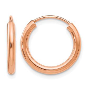 14k Rose Gold Polished Round Endless 2mm Hoop Earrings - Birthstone Company