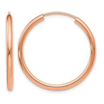 14k Rose Gold Polished Round Endless 2mm Hoop Earrings - Birthstone Company