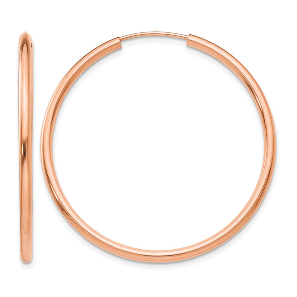 14k Rose Gold Polished Endless 2mm Hoop Earrings - Birthstone Company