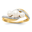 14k Diamond and FW Cultured 3-Pearl Bypass Ring, Size 7 - Birthstone Company