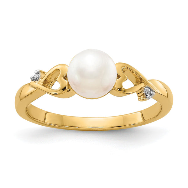 14k Diamond and Freshwater Cultured Pearl Heart Ring, Size 7 - Birthstone Company