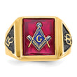 14k Men's Polished and Textured with Black Enamel and Lab Created Ruby Masonic Ring, Size 10 - Birthstone Company