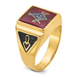 14k Men's Polished and Textured with Black Enamel and Lab Created Ruby Masonic Ring, Size 10 - Birthstone Company