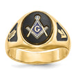 Men's Oval Onyx Masonic Ring in 14K Yellow Gold, 4.2mm, Size 10