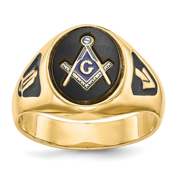 Men's Oval Onyx Masonic Ring in 14K Yellow Gold, 4.2mm, Size 10