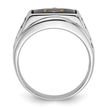 Men's Enamel and Onyx Masonic Ring in 14K White Gold, 5mm, Size 10