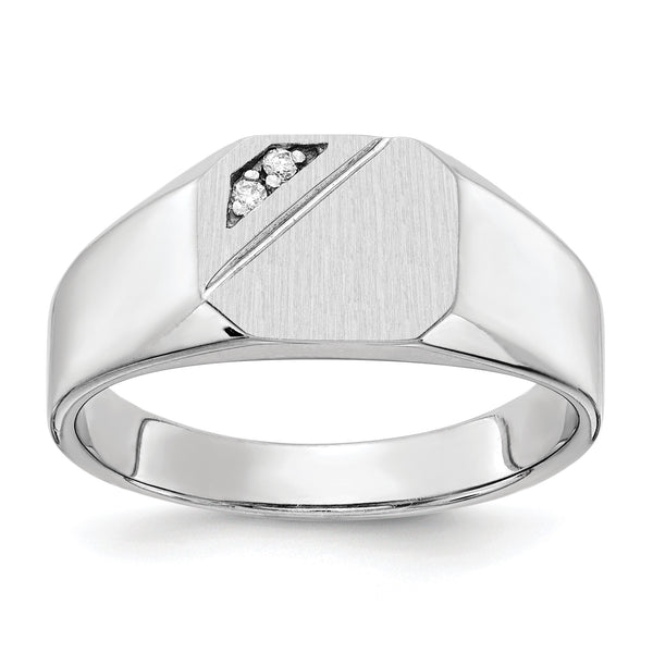 14k White Gold 10.0x9.0mm Open Back AA Diamond Signet Ring, Size 10 - Birthstone Company