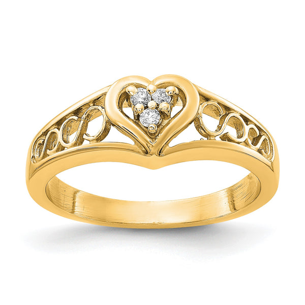 14k Polished AA Diamond Heart Ring, Size 6 - Birthstone Company