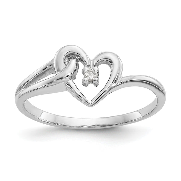 14k White Gold Polished AA Diamond heart ring, Size 6 - Birthstone Company