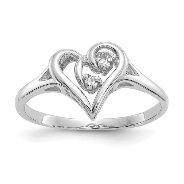 14k White Gold Polished AA Diamond Heart Ring, Size 6 - Birthstone Company
