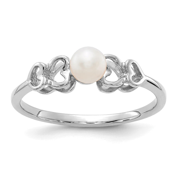 Freshwater Pearl Heart Ring in 14K White Gold, Size 6 - Birthstone Company