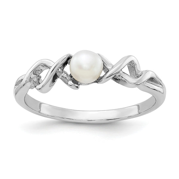 14k White Gold 4mm FW Cultured Pearl ring, Size 6 - Birthstone Company