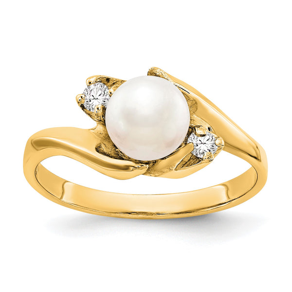 14k FW Cultured Pearl & Diamond Ring, Size 6 - Birthstone Company