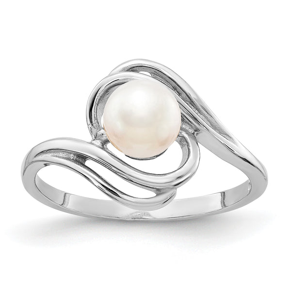 14k White Gold 5.5mm FW Cultured Pearl Ring, Size 6 - Birthstone Company