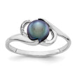 14k White Gold 5.5mm Black FW Cultured Pearl ring, Size 6 - Birthstone Company