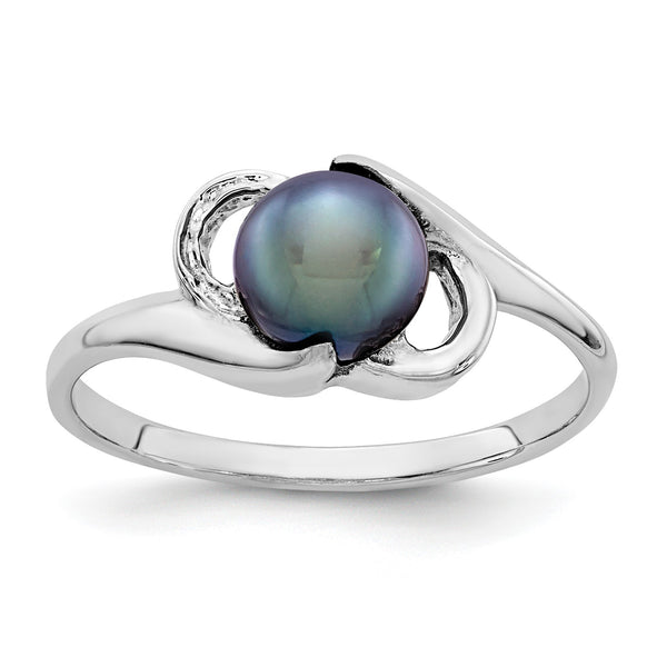 14k White Gold 5.5mm Black FW Cultured Pearl ring, Size 6 - Birthstone Company
