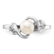 14k White Gold 5.5mm FW Cultured Pearl AA Diamond ring, Size 6 - Birthstone Company