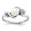 14k White Gold 5.5mm FW Cultured Pearl AA Diamond ring, Size 6 - Birthstone Company