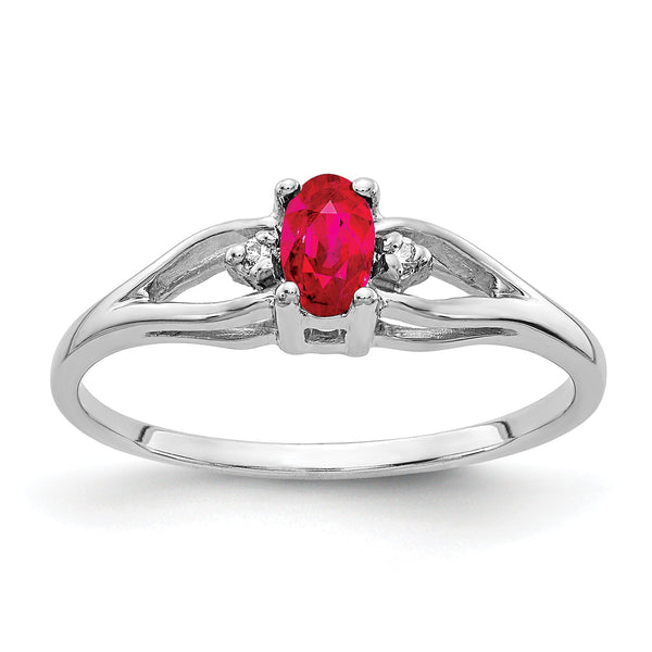 14k White Gold 5x3mm Oval Ruby & AA Diamond Ring