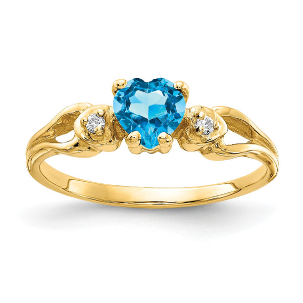 14k 5mm Heart Blue Topaz AAA Diamond ring, Size 6 - Birthstone Company
