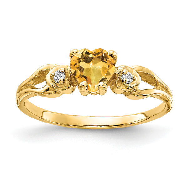 14k 5mm Heart Citrine VS Diamond ring, Size 6 - Birthstone Company