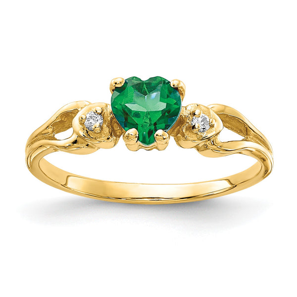 14k 5mm Heart Emerald AA Diamond ring, Size 6 - Birthstone Company