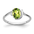 14k White Gold 7x5mm Oval Peridot AA Diamond ring, Size 6 - Birthstone Company