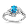 14k White Gold 7x5mm Oval Blue Topaz AA Diamond ring