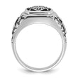 14k White Gold Men's Polished Antiqued and Textured with Black Enamel and AAA Quality Diamonds Masonic Ring, Size 10 - Birthstone Company