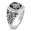 14k White Gold Men's Polished Antiqued and Textured with Black Enamel and AAA Quality Diamonds Masonic Ring, Size 10 - Birthstone Company