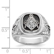 14k White Gold Men's Polished Antiqued and Textured with Black Enamel and AAA Quality Diamonds Masonic Ring, Size 10 - Birthstone Company