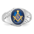 14k White Gold Men's Polished and Textured with Imitation Blue Spinel Masonic Ring, Size 10 - Birthstone Company