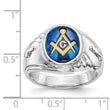 14k White Gold Men's Polished and Textured with Imitation Blue Spinel Masonic Ring, Size 10 - Birthstone Company
