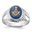 14k White Gold Men's Polished and Textured with Imitation Blue Spinel Masonic Ring, Size 10 - Birthstone Company