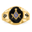 Men's Oval Onyx Masonic Grooved Ring in 14K Yellow Gold, Size 10