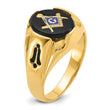 Men's Oval Onyx Masonic Grooved Ring in 14K Yellow Gold, Size 10