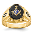 Men's Oval Onyx Masonic Grooved Ring in 14K Yellow Gold, Size 10