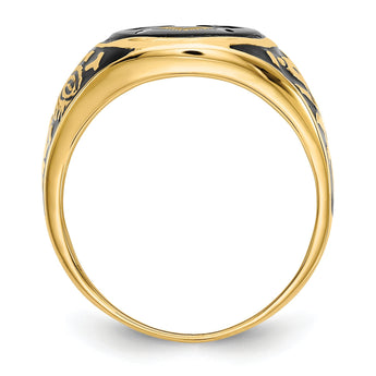 Men's Oval Onyx Masonic Ring in 14K Yellow Gold, 2mm, Size 10