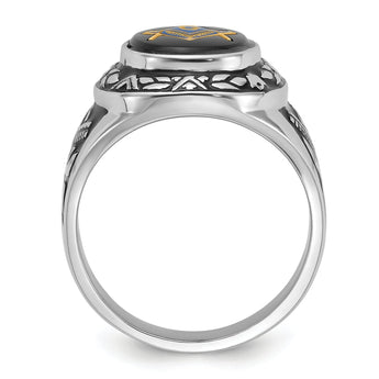 Men's Oval Onyx Masonic Ring in 14K White Gold, Size 10