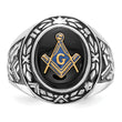 Men's Oval Onyx Masonic Ring in 14K White Gold, Size 10