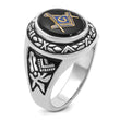 Men's Oval Onyx Masonic Ring in 14K White Gold, Size 10