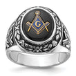 Men's Oval Onyx Masonic Ring in 14K White Gold, Size 10