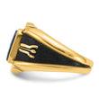 14k Men's Polished, Antiqued and Textured with Imitation Blue Spinel Masonic Ring, Size 10 - Birthstone Company