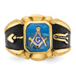 14k Men's Polished, Antiqued and Textured with Imitation Blue Spinel Masonic Ring, Size 10 - Birthstone Company