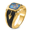 14k Men's Polished, Antiqued and Textured with Imitation Blue Spinel Masonic Ring, Size 10 - Birthstone Company
