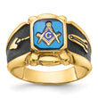 14k Men's Polished, Antiqued and Textured with Imitation Blue Spinel Masonic Ring, Size 10 - Birthstone Company