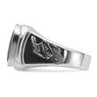 14k White Gold Polished and Textured with Black Enamel and Imitation Blue Spinel Masonic Ring, Size 10 - Birthstone Company