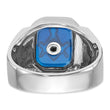 14k White Gold Polished and Textured with Black Enamel and Imitation Blue Spinel Masonic Ring, Size 10 - Birthstone Company
